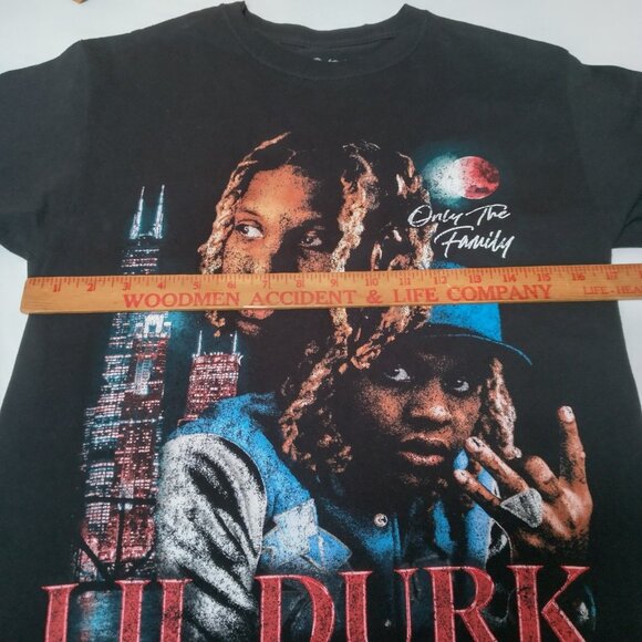 Lil Durk Shirt Small Black Short Sleeve Rapper Rap Music Graphic Chicago Skyline - Picture 4 of 7